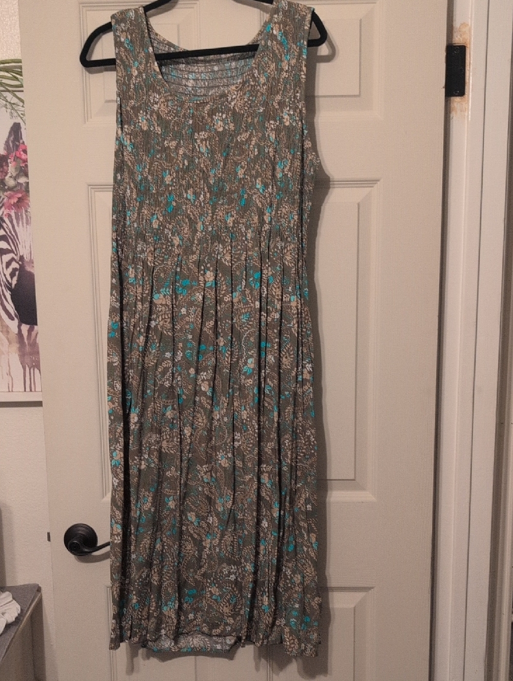 croft & barrow Taupe Floral Maxi Dress with Teal Accents.